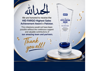 HID FARGO Highest Sales Achievement Award in Pakistan